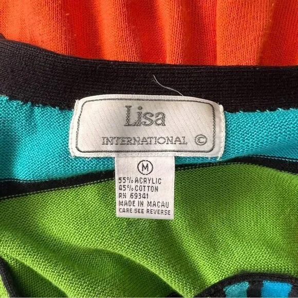 Vintage Rainbow Colorful Striped Button Front Oversized Cardigan Sweater - Picture 5 of 5